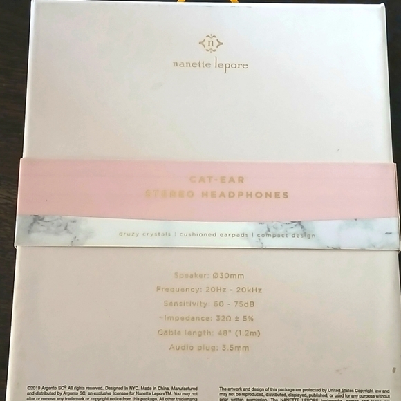 Nanette Lepore Black Glitter Cat Ear Shaped On-Ear Stereo Headphone - Picture 4 of 5